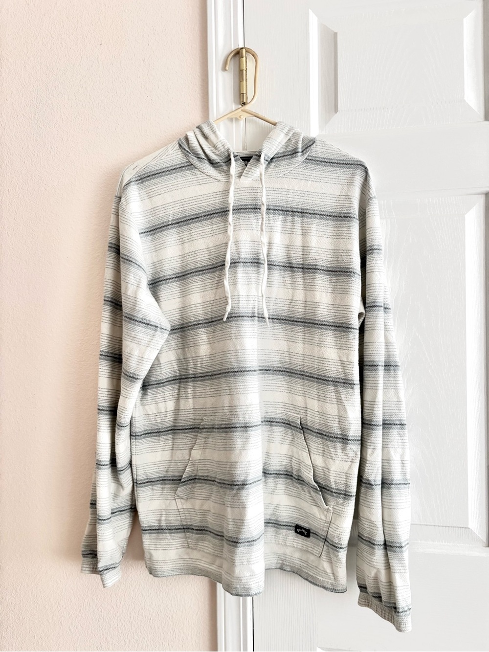 Men’s Billabong Striped Hooded Pullover Shirt - Cream and Blue L